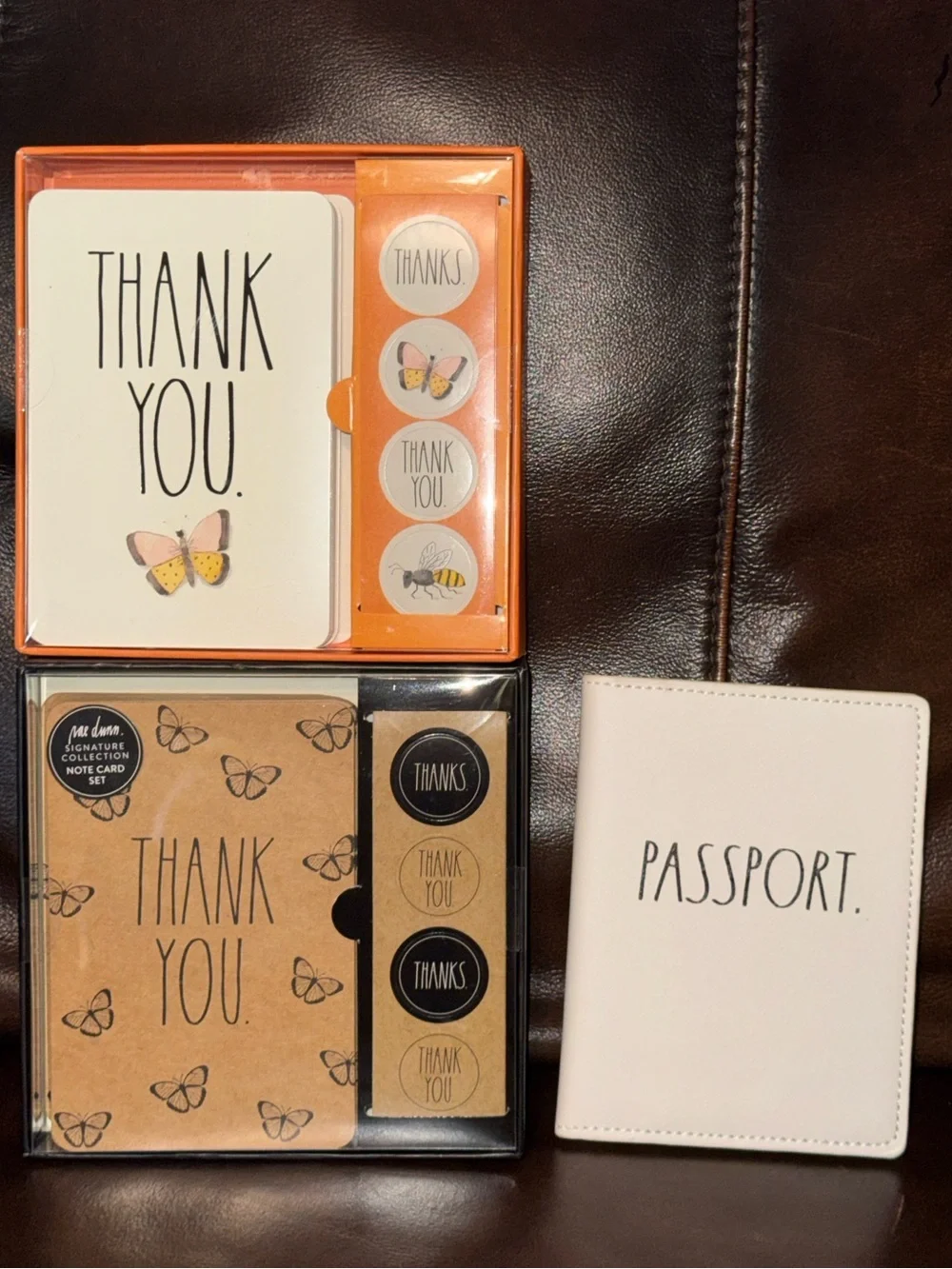 NWT Rae Dunn note card set thank you notes butterflies / white passport holder